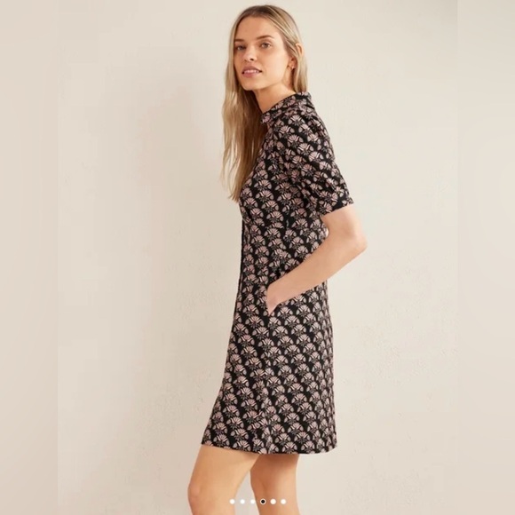 Boden Button Jersey Mini Tea Dress in Black Passion Stamp Size 4R - Picture 4 of 16